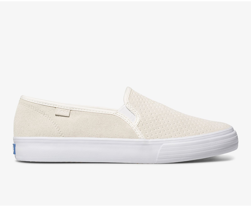 Slip Ons Keds Mujer Blancas - Double Decker Suede - 917-ENXRMD